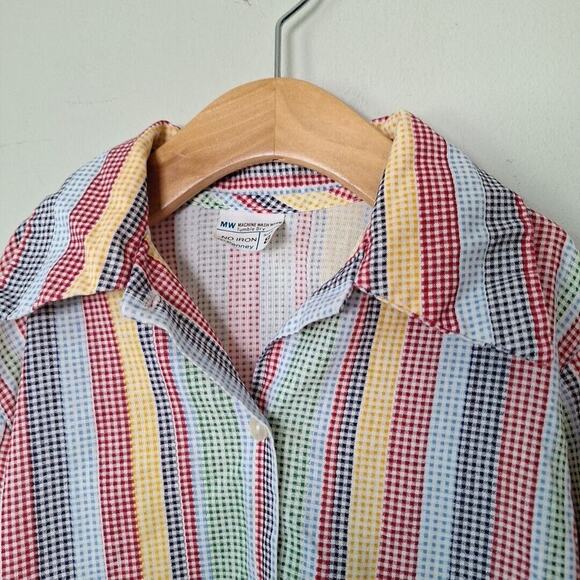 Vtg 70s 80s Primary Color Stripe Pointed Collar Button Up Shirt Size 8 Girls Top - Picture 4 of 8